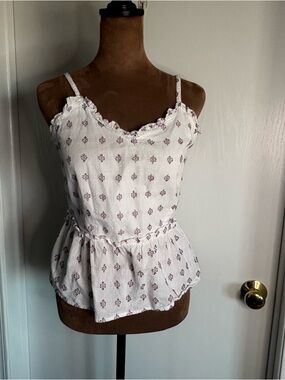 White Floral Peplum Camisole with Lace Trim